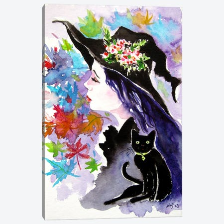 Witch With Her Cat II Canvas Print #AKV718} by Anna Brigitta Kovacs Canvas Wall Art