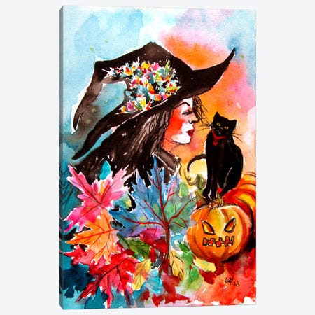 Witch With Her Cat Canvas Print #AKV719} by Anna Brigitta Kovacs Canvas Wall Art