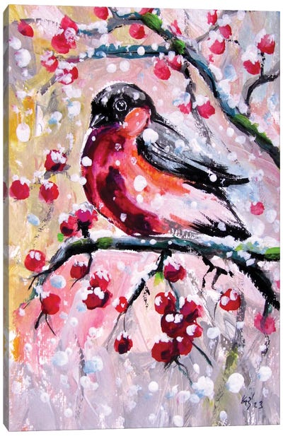 Bird At Snowfall II Canvas Art Print - Anna Brigitta Kovacs