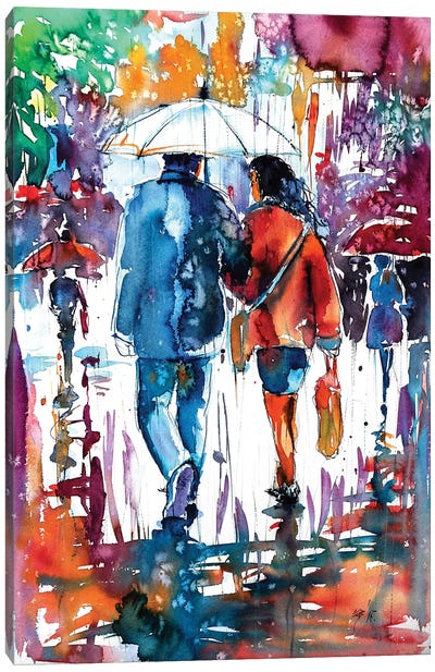 Walk In Rain Canvas Art Print - Anna Brigitta Kovacs