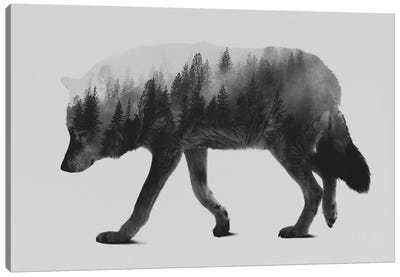 The Wolf I in B&W Canvas Art Print - Black & White Scenic