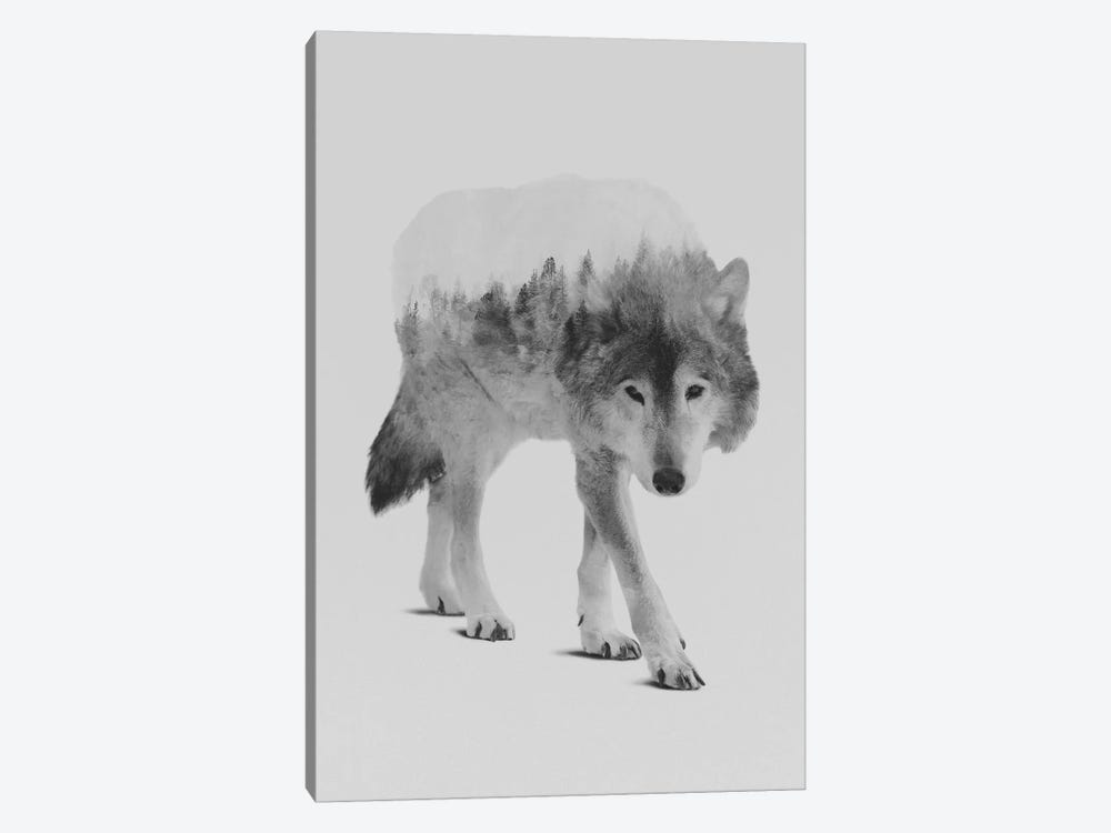 Wolf In The Woods II in B&W by Andreas Lie 1-piece Canvas Art