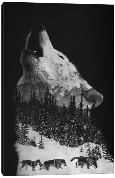Wolfpack Canvas Art Print - Double Exposure Photography
