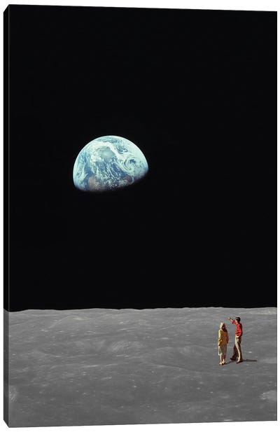 Earth Set Canvas Art Print - Sci-Fi Planet Art