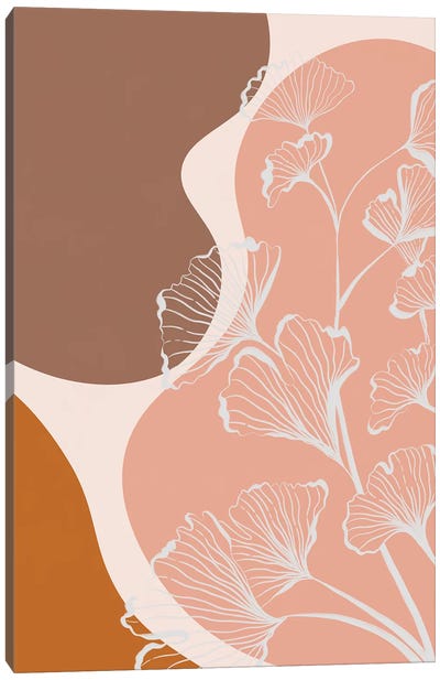 Organic Shapes & Ginkgo Leaves Canvas Art Print - '70s Aesthetic