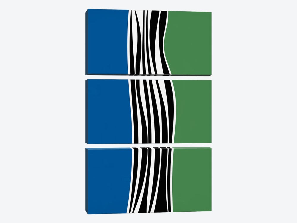 Irregular Shapes & Stripes - Blue & Green by Alisa Galitsyna 3-piece Canvas Art Print