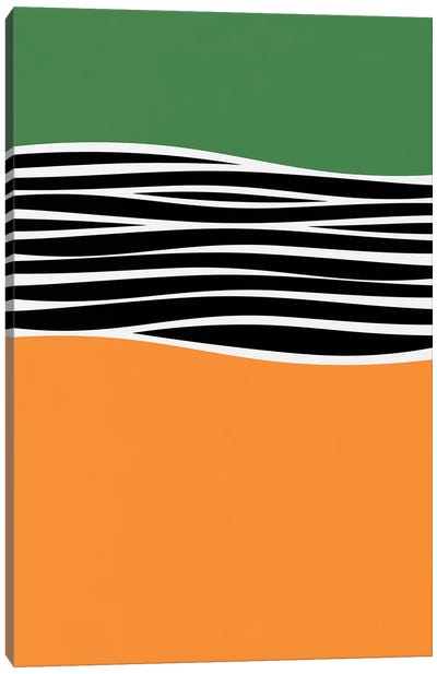 Irregular Shapes & Stripes - Green & Orange Canvas Art Print - Alisa Galitsyna