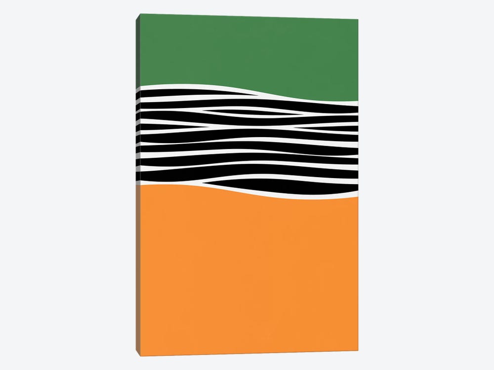 Irregular Shapes & Stripes - Green & Orange by Alisa Galitsyna 1-piece Canvas Art