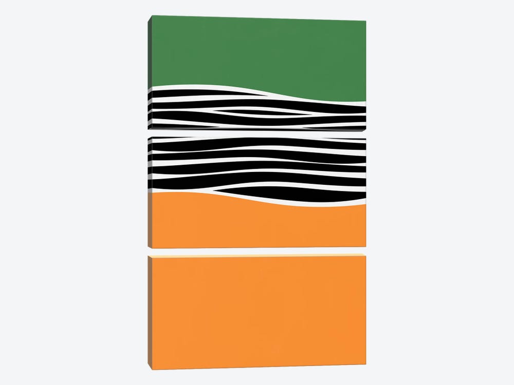 Irregular Shapes & Stripes - Green & Orange by Alisa Galitsyna 3-piece Canvas Wall Art