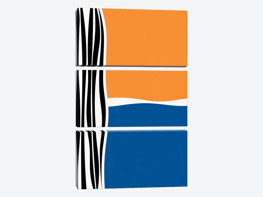 Irregular Shapes & Stripes - Orange & Blue by Alisa Galitsyna 3-piece Canvas Print