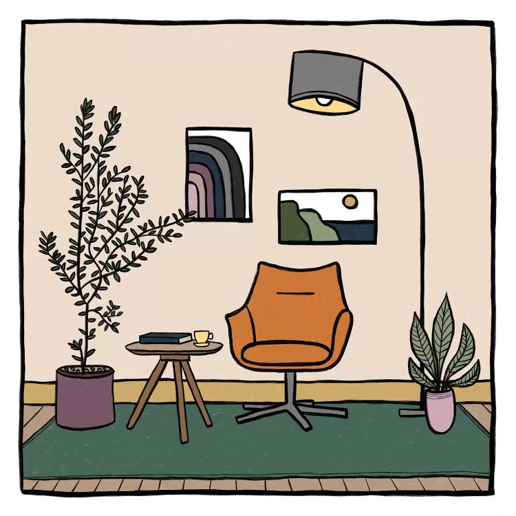 Living Room With Orange Armchair