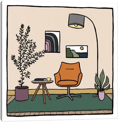Living Room With Orange Armchair Canvas Art Print - Alisa Galitsyna