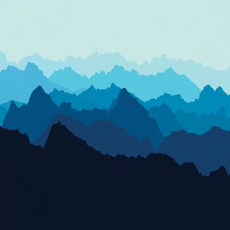 Mountains In Blue Fog