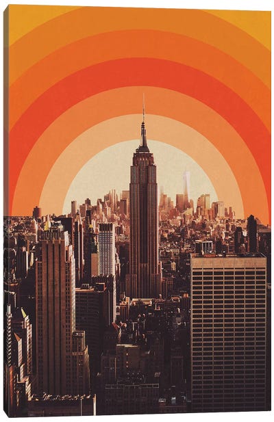 New York's Famous Sunset - Retro City Canvas Art Print - '70s Sunsets