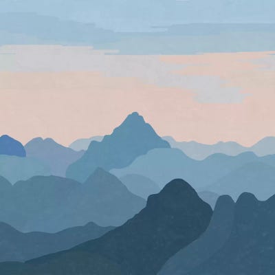 Pastel Sunset Over Blue Mountains by Alisa Galitsyna framed canvas print