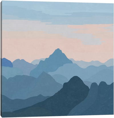 Pastel Sunset Over Blue Mountains Canvas Art Print