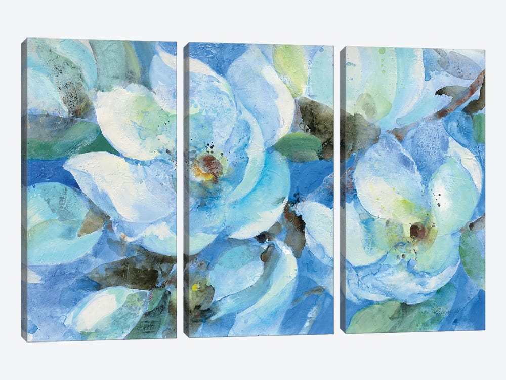 Blue Magnolias by Albena Hristova 3-piece Canvas Art Print