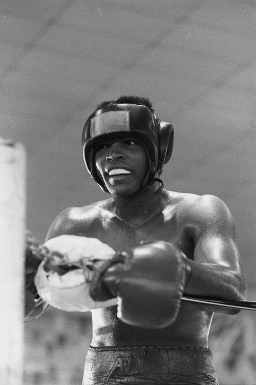 Head Gear Wearing Muhammad Ali In The Corner Between Rounds