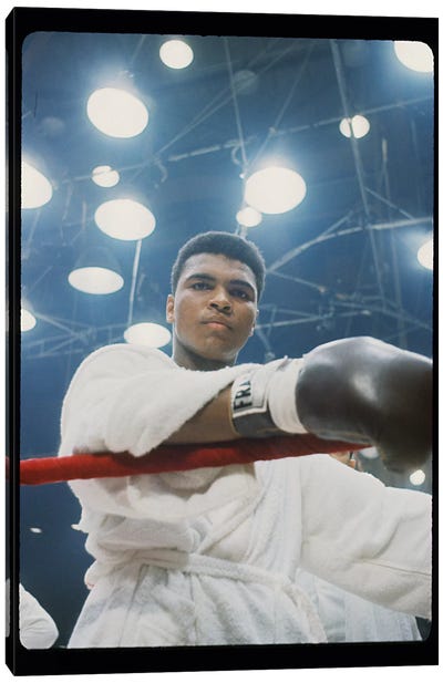 Pre-Fight Corner Shot Of A Young, Robed Muhammad Ali Canvas Art Print - Gym Art