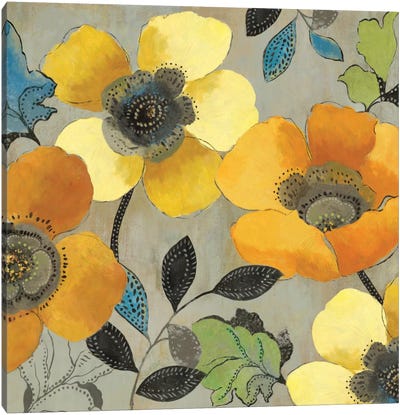 Yellow And Orange Poppies II Canvas Art Print - Blue & Yellow Art