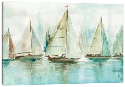 Blue Sailboats I  Canvas Art Print - Nautical Décor