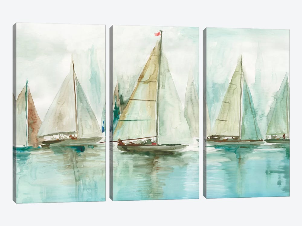 Blue Sailboats I  by Allison Pearce 3-piece Canvas Print