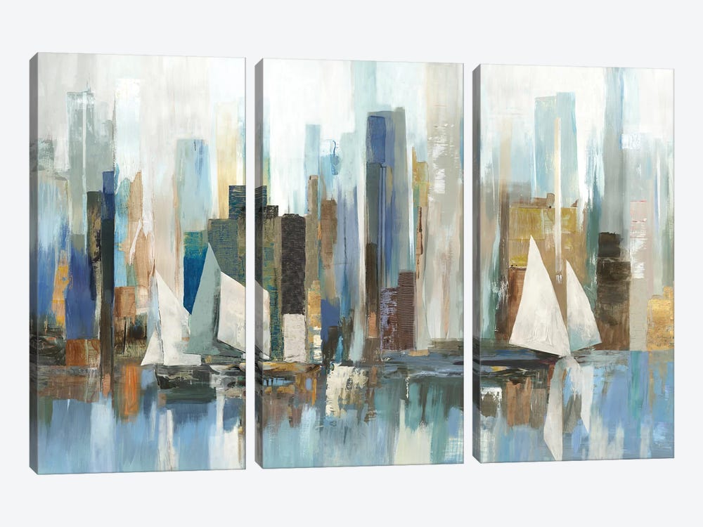 Boats By The Shoreline by Allison Pearce 3-piece Canvas Wall Art