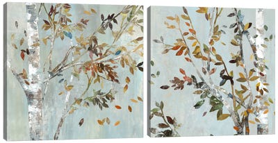 Birch With Leaves Diptych Canvas Art Print - Calm & Sophisticated Living Room Art