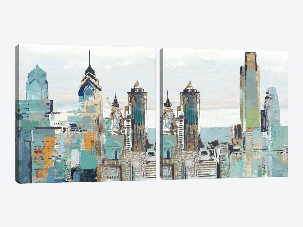 Teal City Diptych by Allison Pearce 2-piece Canvas Artwork
