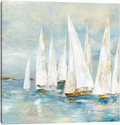 White Sailboats Canvas Art Print - By Water