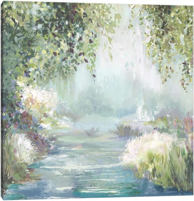 Sunny Forest Path Canvas Art Print - Calm & Sophisticated Living Room Art