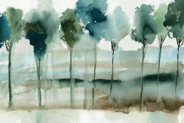 Teal Abstract Art: Blue Reflection Forest by Allison Pearce