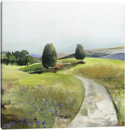 Green Pastoral Landscape Canvas Art Print - Hill & Hillside Art