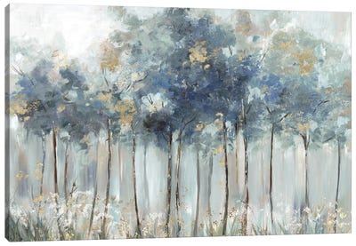 Blue Golden Forest Canvas Art Print - Large Art for Living Room