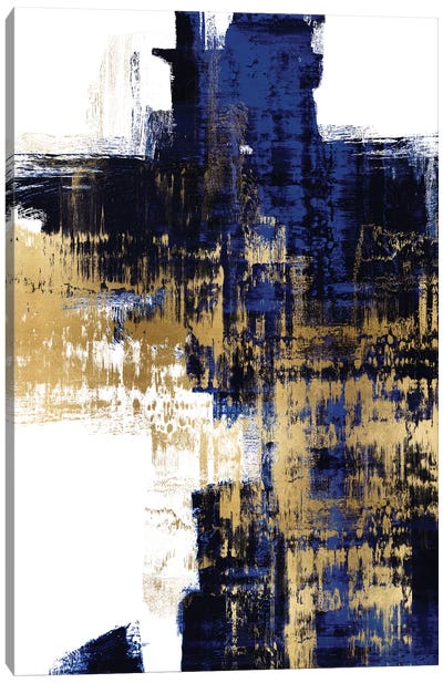 Dynamic Gold on Blue II Canvas Art Print - Gold Abstract Art