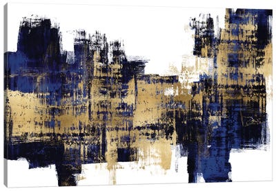 Vibrant Gold on Blue Canvas Art Print - Gold Abstract Art