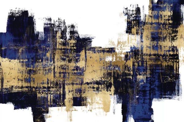 Gold Abstract Art: Vibrant Gold on Blue by Alex Wise