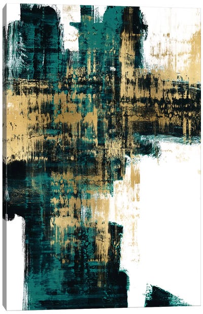 Infatuation Gold on Teal I Canvas Art Print - Gold Abstract Art