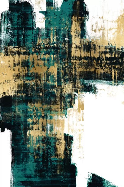 Large Modern Art - Canvas Prints: Infatuation Gold on Teal I by Alex Wise