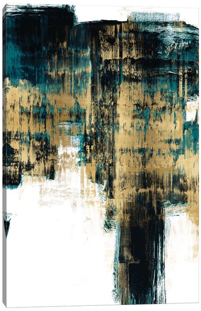 Infatuation Gold on Teal II Canvas Art Print - Teal Abstract Art