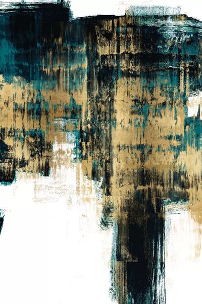 Gold Abstract Art: Infatuation Gold on Teal II by Alex Wise