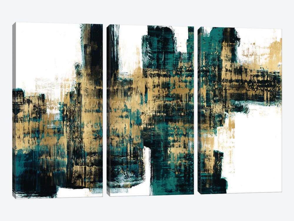 Vibrant Gold on Teal by Alex Wise 3-piece Canvas Print