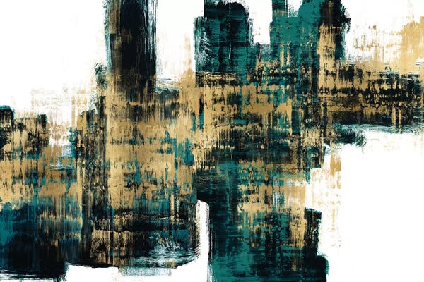 Large Modern Art - Canvas Prints: Vibrant Gold on Teal by Alex Wise