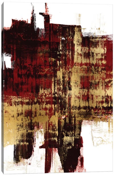 Kinetic Gold on Red II Canvas Art Print - Gold Abstract Art