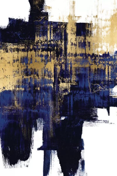 Gold Abstract Art: Dynamic Gold on Blue I by Alex Wise