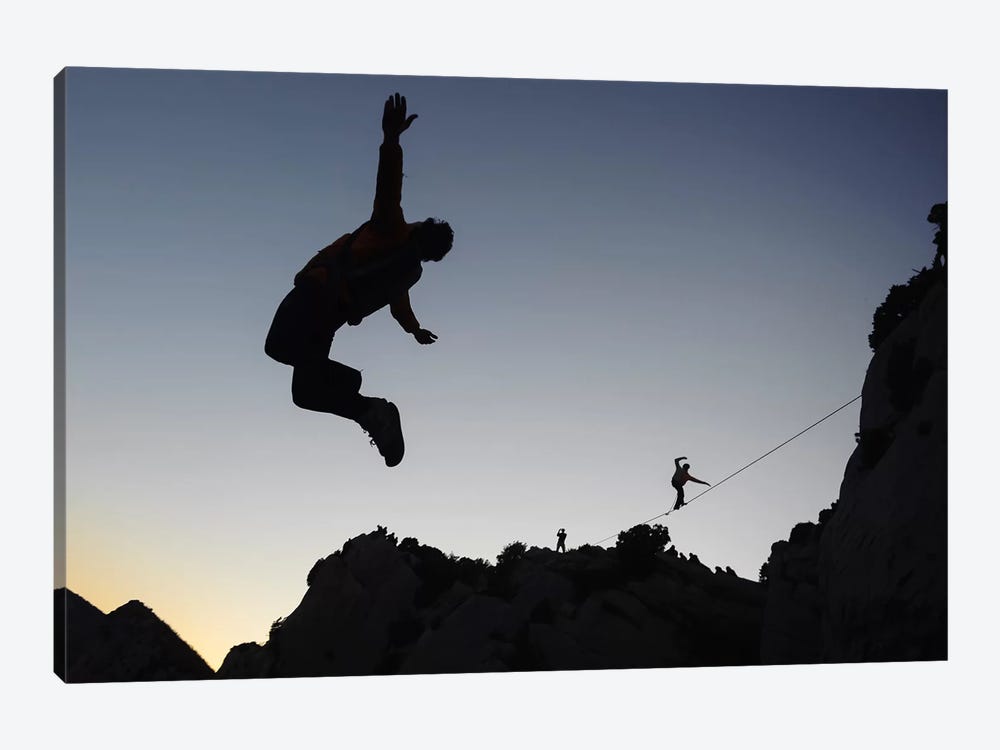 Base Jumping And Highlining, Dalles Grises, Gorges du Verdon, Alpes-de-Haute-Provence, Provence-Alpes-Cote d'Azur Region, France by Alex Buisse 1-piece Canvas Art Print