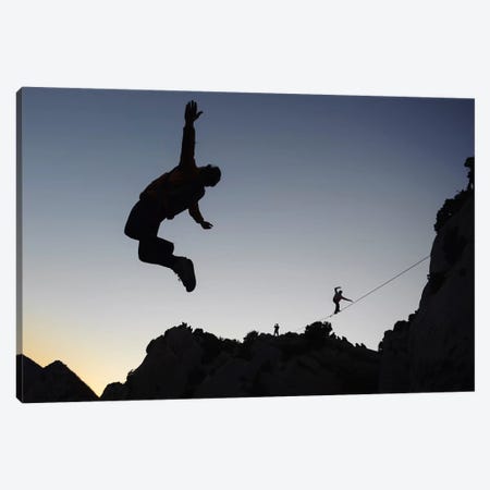 Base Jumping And Highlining, Dalles Grises, Gorges du Verdon, Alpes-de-Haute-Provence, Provence-Alpes-Cote d'Azur Region, France Canvas Print #ALX11} by Alex Buisse Canvas Wall Art