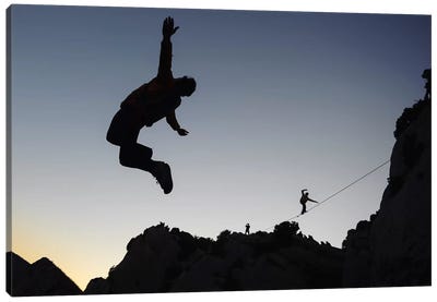 Base Jumping And Highlining, Dalles Grises, Gorges du Verdon, Alpes-de-Haute-Provence, Provence-Alpes-Cote d'Azur Region, France Canvas Art Print - Extreme Sports Art