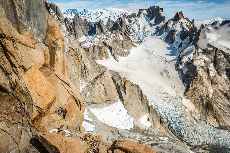 A Climber High On The Comesana-Fonrouge Route, Aguja Guillaumet, Patagonia, Argentina