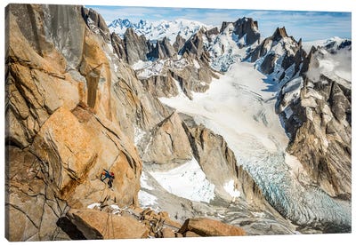A Climber High On The Comesana-Fonrouge Route, Aguja Guillaumet, Patagonia, Argentina Canvas Art Print - Alex Buisse